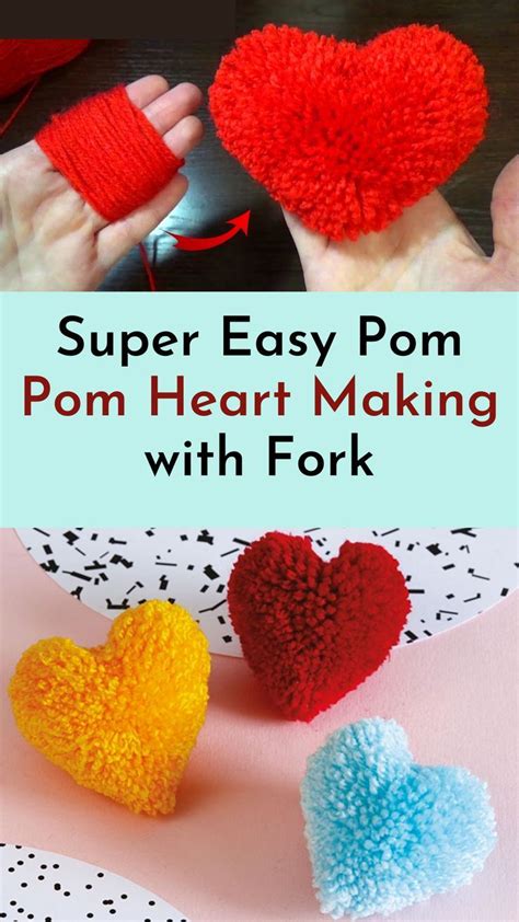 Super Easy Pom Pom Heart Making With Fork Artofit