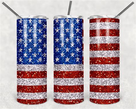 Patriotic American Flag Glitter Skinny Tumbler 20oz Wrap Etsy