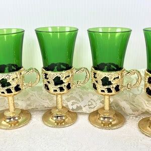 Vintage Aperitif Glasses Set of 6 Encased in Ornate Gold Plastic ...