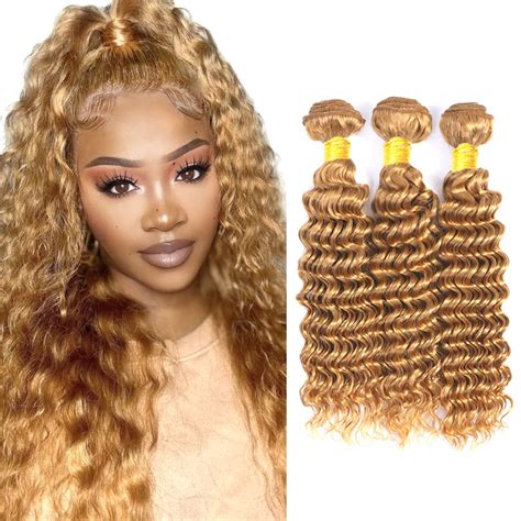Amazon Deep Wave Human Hair Bundles Honey Blonde Bundles Virgin Remy Human Hair Weave