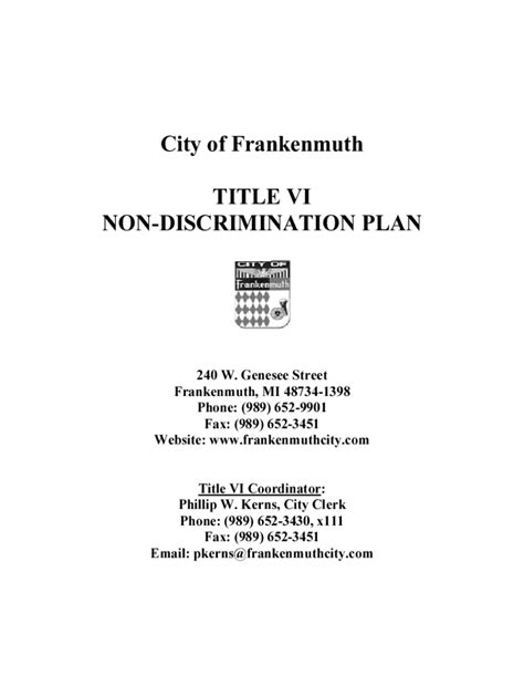 Fillable Online City Of Frankenmuth Sub Recipient Title VI Plan 2013