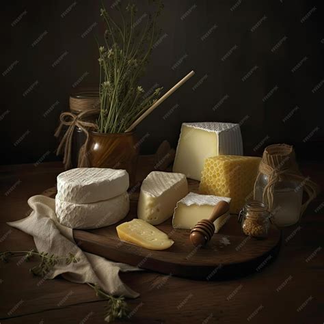 Différents Types De Fromage Et De Miel Sur Une Table En Bois Nature