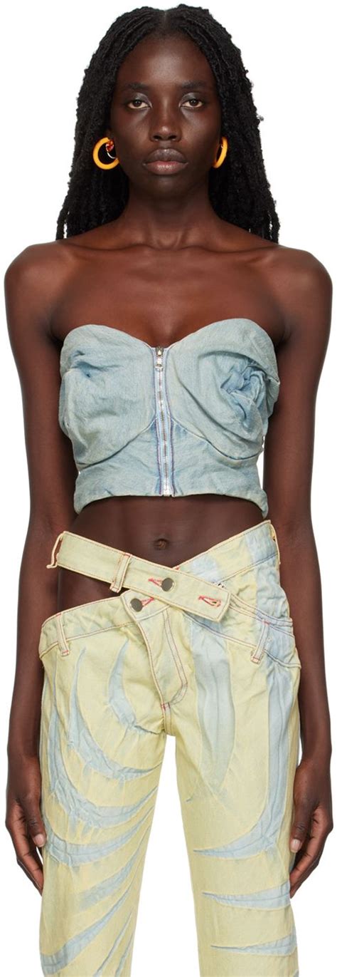 Masha Popova Blue Rose Bra Top Bra Tops Denim Bustier Tops