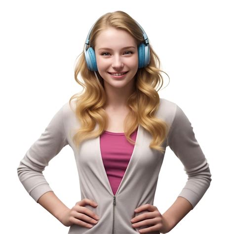 Premium Photo Young Woman Wear Bluetooth Headphone And Smiling With