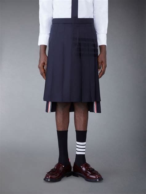 Plain Weave 4 Bar Knee Length Classic Pleated Skirt Thom Browne