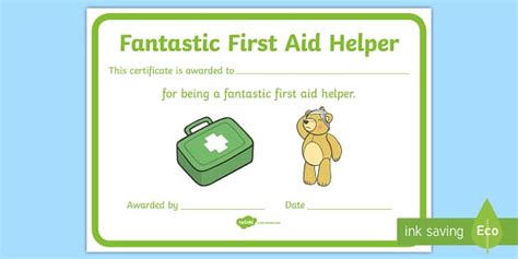 Fantastic First Aid Helper Certificate Nauczyciel Wykonał