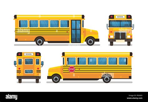 yellow school bus front side rear view pupils transport concept on white background flat ...