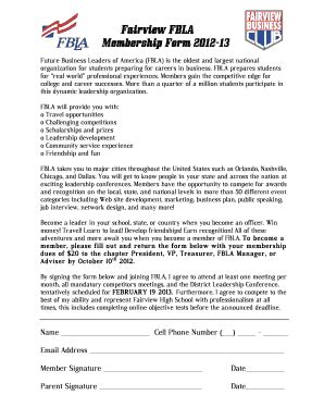 Fillable Online Fbla Membership Form Fairview High School Fax Email