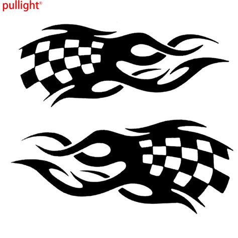 2x Large Fun Race Flag Flames Vinyl Graphics Car Side Graphics Decals ...