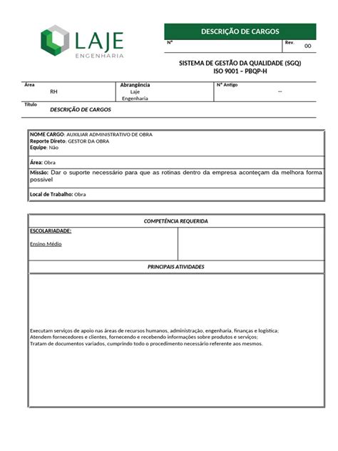 Descrição do Cargo: Auxiliar Administrativo | PDF
