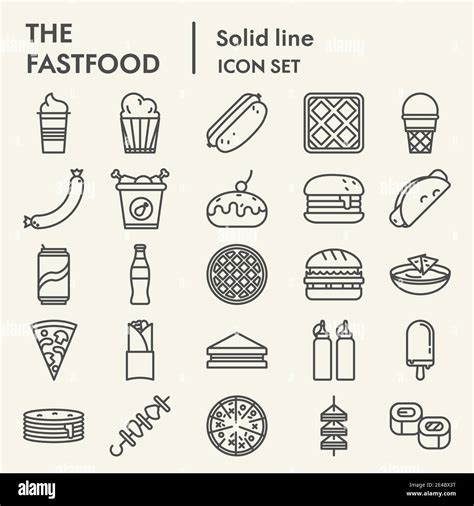 Fastfood Line Icon Set Snack Symbols Collection Vector Sketches Logo