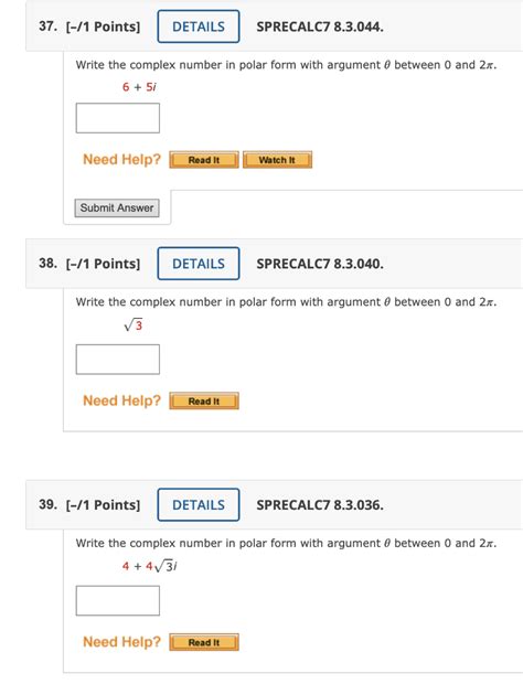 Solved Write The Complex Number In Polar Form With Argument Chegg