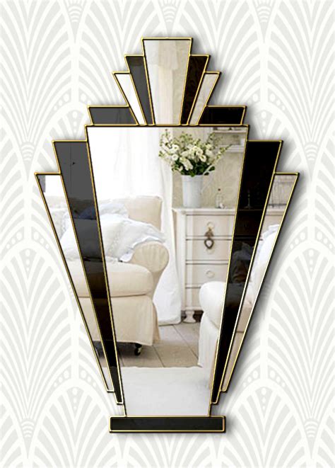 Babushka Original Handcrafted Art Deco Fan Mirror With Black Glass And