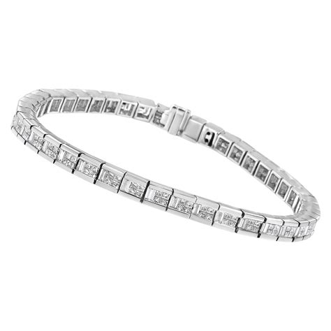 14k White Gold 4 3 8 Cttw Princess And Baguette Diamond Tennis Bracelet