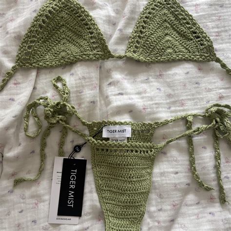 Green Crochet Bikini Set Tiger Mist Xs Depop