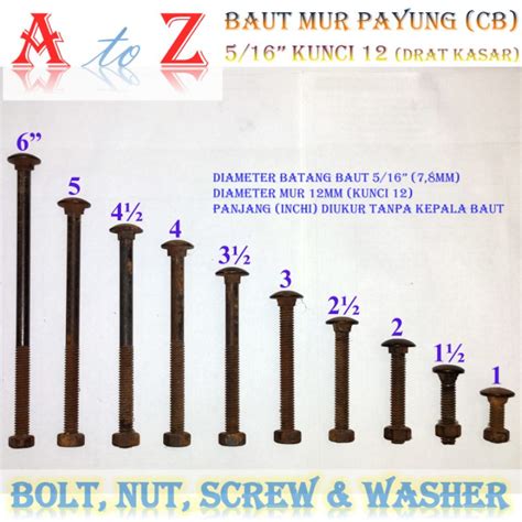 Jual Baut Mur Payung 5 16 X 3 Cb Bmcb 5 16 X 3 In Baut Toko Cb 5 16 X