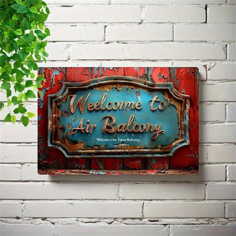 Vintage Metal Sign Welcome To Air Balcony 118x30cm Rustic