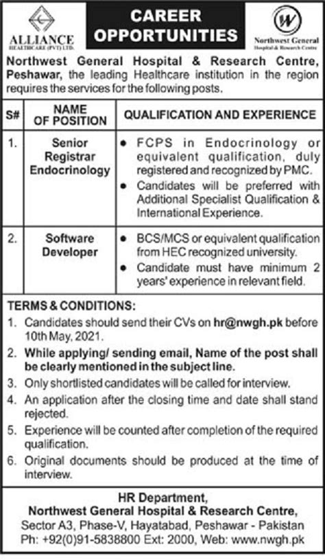 Northwest General Hospital Research Centre Peshawar Jobs For