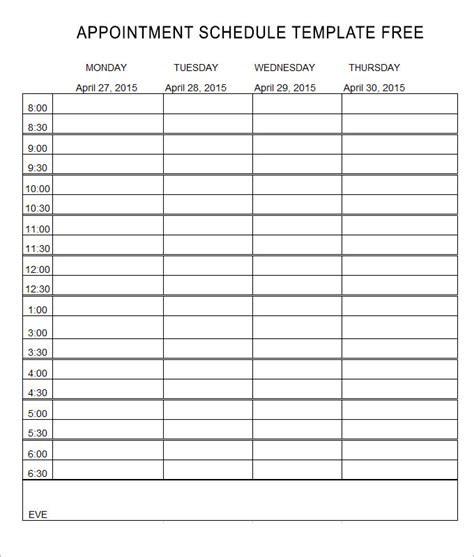 Appointment Schedule Template Word