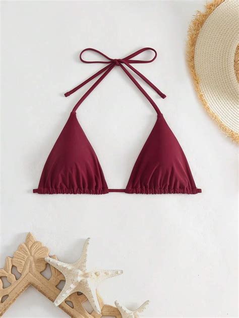 SHEIN Swim Top De Bikini Halter De Unicolor Minimalista Con