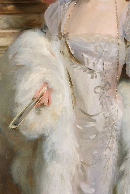 A Painting Of A Woman In A White Dress And Fur Coat Holding A Pair Of