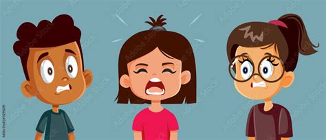 Little Girl Having A Meltdown In Front Of Her Friends Vector Cartoon