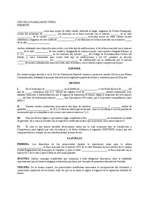 Divorcio Por Mutuo Consentimiento 4 Doc Pdf