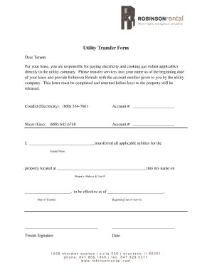 Fillable Online Utility Transfer Form Robinson Rental Fax Email Print