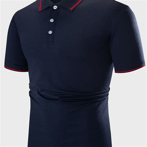 Mens Polo Shirts Casual Solid Color Striped Slim Fit Lapel Cotton Polo Shirt Clothing Shoes