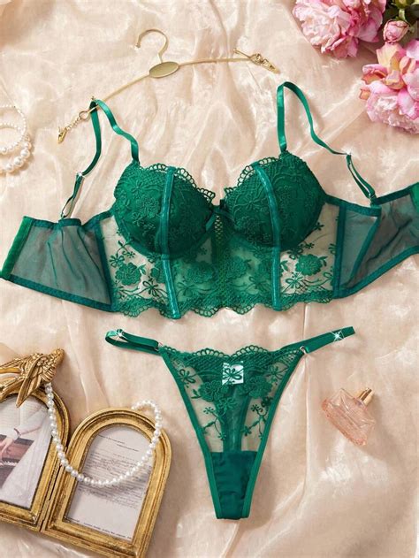 Myrelith Pcs Set Women S White Romantic Long Bra Lingerie Set