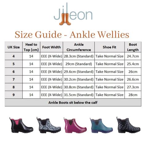 Size Chart Ankle Wellies – Jileon Wellies