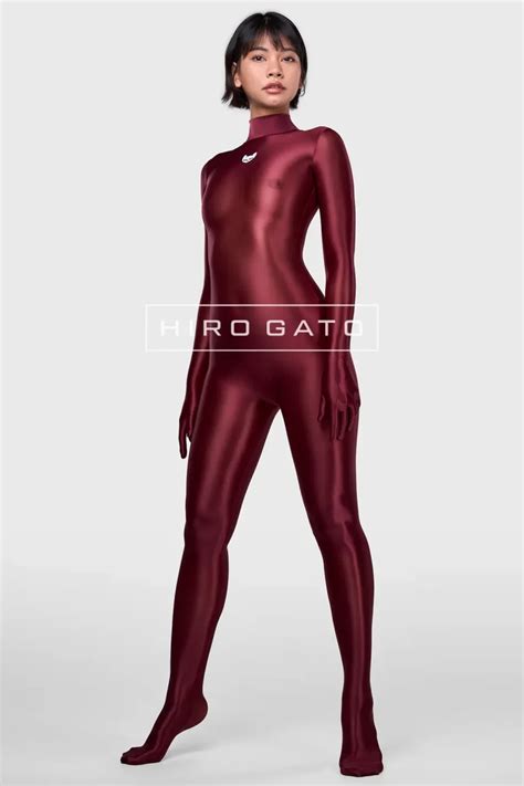 Sheer Nylon Catsuit Maroon Shiny Spandex Hiro Gato