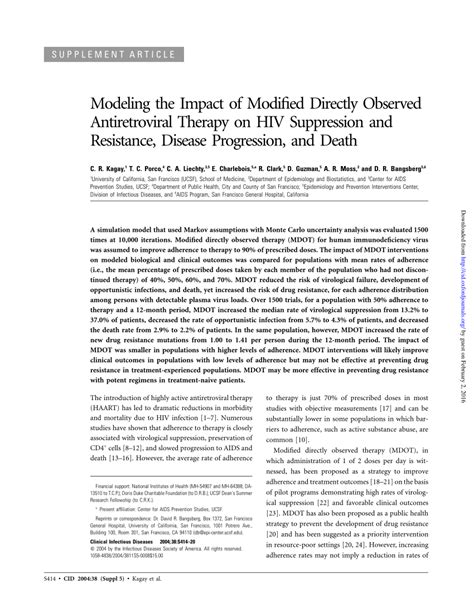 Pdf Modeling The Impact Of Modified Directly Observed Antiretroviral