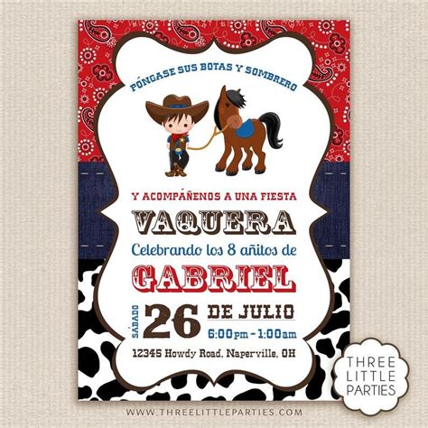 Invitación De Vaquero Español Fiesta Vaquera Invitacion En Etsy Cowboy Invitations Birthday