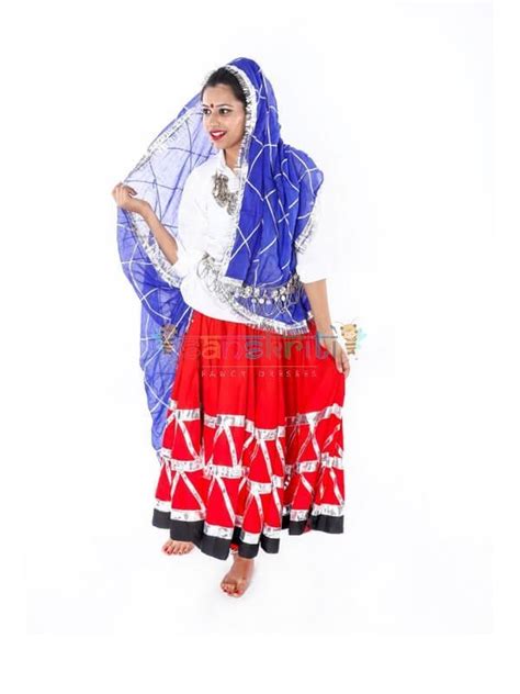 Red-white-blue Folk Dance Costume Daaman Dress Haryana Traditional ...