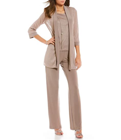 R And M Richards Metallic Ribbed Glitter Knit 2 Piece Pant Set Dillard