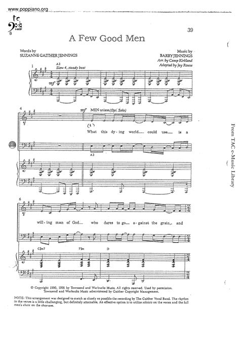 Bill And Gloria Gaither A Few Good Men Sheet Music Pdf Free Score Download ★