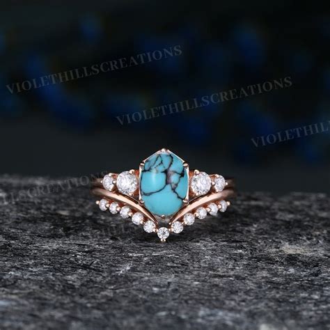 Turquoise Engagement Rings For Women Vintage Gold Turquoise Etsy