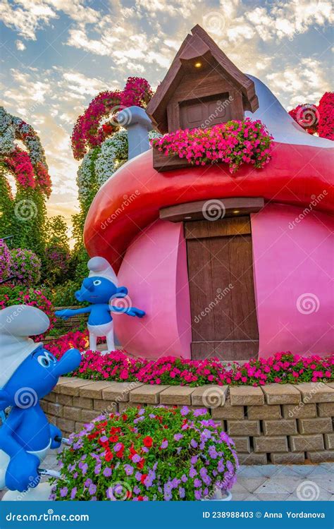 Smurfs Village In Dubai Miracle Garden Dubai Uae Editorial Stock Photo