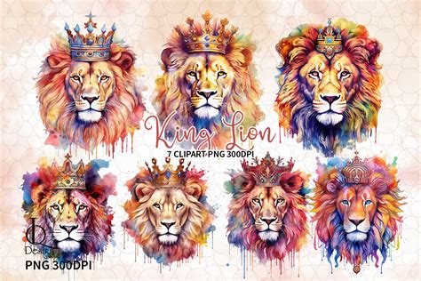 Watercolor King Lion Sublimation Clipart Gráfico Por Lq Design