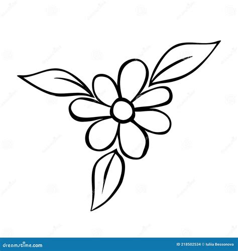 Flower with Three Leaves Icon. Hand Drawn Simple Black Outline Vector ...