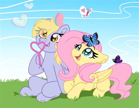 3336957 Safe Artist Lbrcloud Derpy Hooves Fluttershy Butterfly