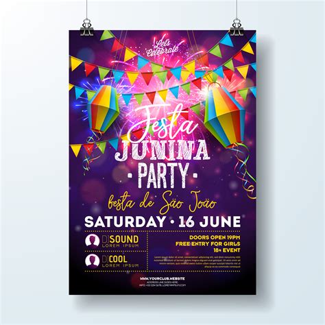 Festa Junina Party Flyer Illustration With Flags And Paper Lantern On