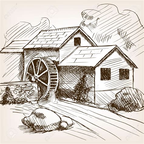 Water Wheel Drawing