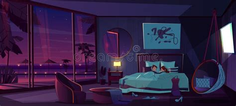 Sleep In Luxury Resort Hotel Room Cartoon Stock Vector Illustration