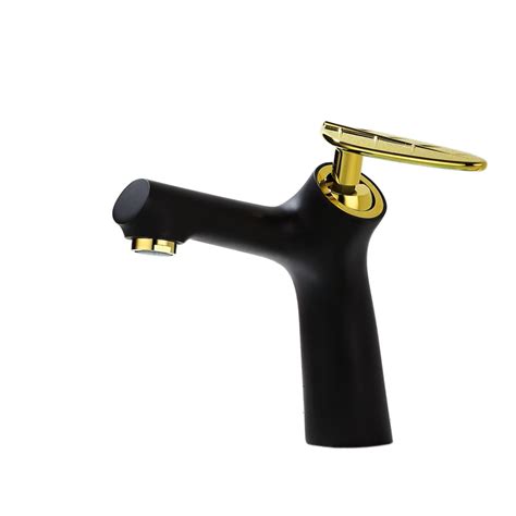 Deck Mounted Black Gold Hot Cold Brass Single Handle Leaf Bathroom Faucet