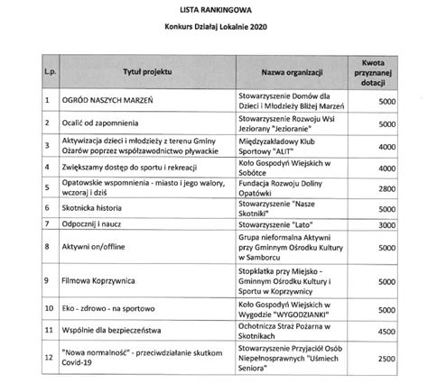 Rozstrzygnięcie konkursu grantowego Działaj Lokalnie 2020