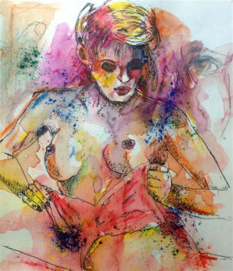 Original Aquarell A Akt Zeichnung Akt Nu Nude Women Erotik Akt