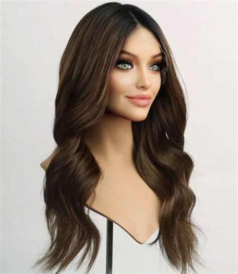 Brunette Balayage Remy Human Hair Lace Wig Dark Roots Vietnam Human