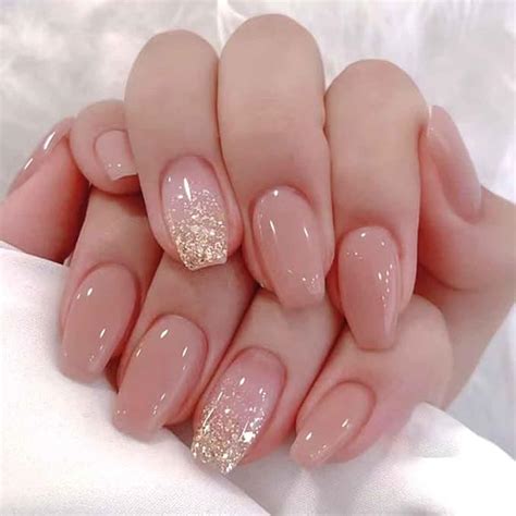 Amazon Enppode Medium Press On Nails Square Fake Nails Nude Nails Glossy Full Cover Nails